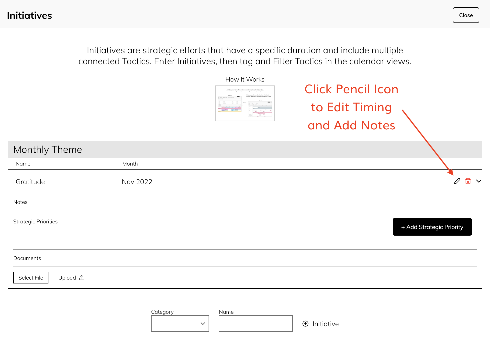 Monthly Theme add notes
