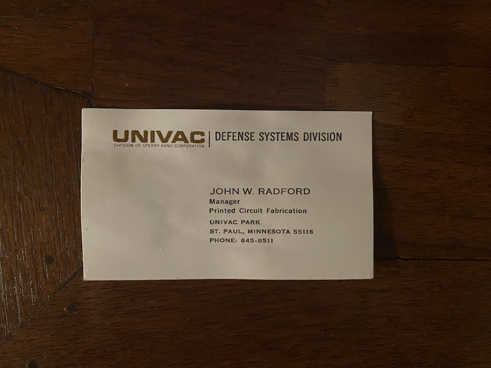 JWR Univac business card